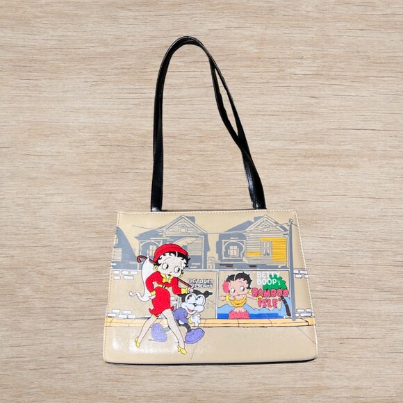 Vintage 2004 Tan Betty Boop Faux Leather Handbag w/ Embroidered Betty Boop Purse - Picture 1 of 10